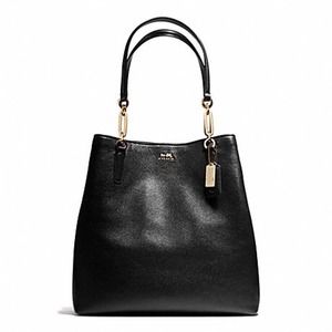 Large COACH MADISON black chained soft pebbled leather tote shoulder bag